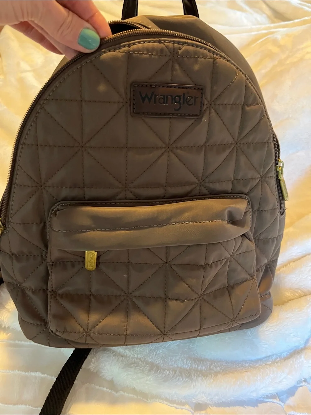 Wrangler Brown Quilted Backpack with Gold Accents